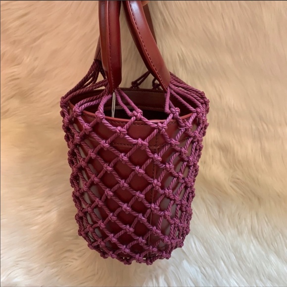 New! STAUD Monreau Bordeaux Leather Net Bucket Bag - Picture 8 of 11